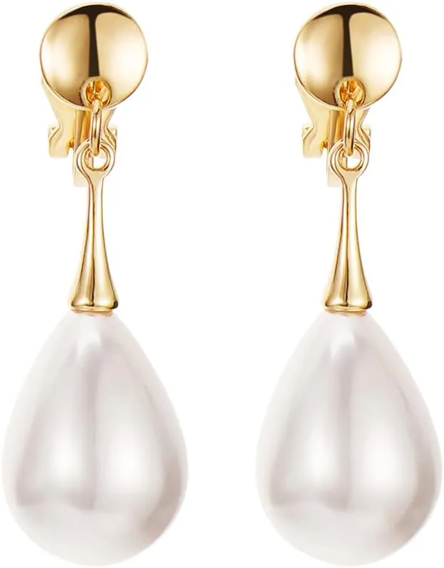 Pearl Clip on Earrings for Women Drop Clip Earrings for Women Gold Plated White Imitation Pearl Earrings Fashion
