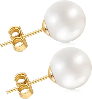 Pearl Stud Earrings for Women, Handpicked Freshwater Pearl Hypoallergenic Gold Vermail Sterling Silver Earring Studs