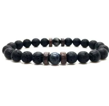 Personality Men's Black Volcanic Stone Bracelet