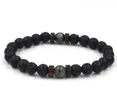 Personality Men's Black Volcanic Stone Bracelet