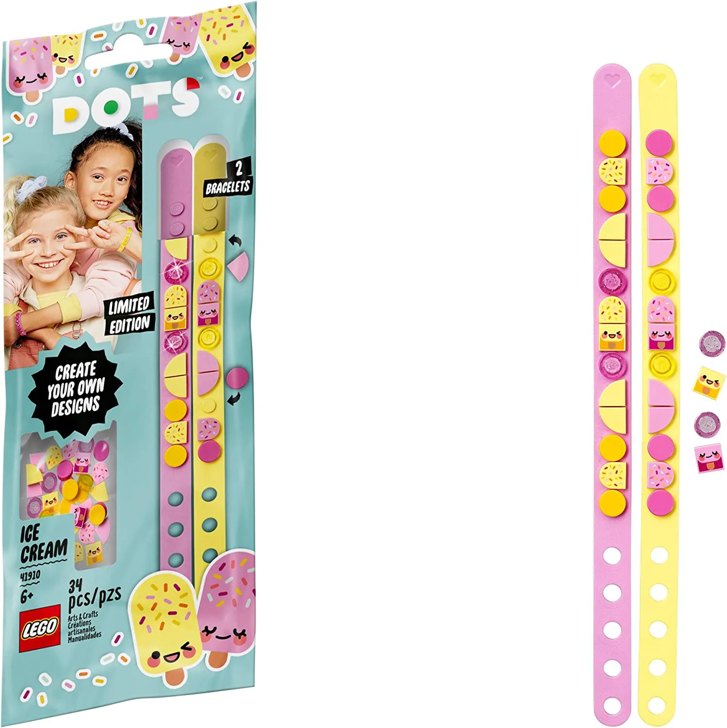 [Pre-Owned] LEGO DOTS Ice Cream Besties Bracelets 41910 Creative DIY Craft Bracelet Kit for Kids, New 2021 (34 Pieces)