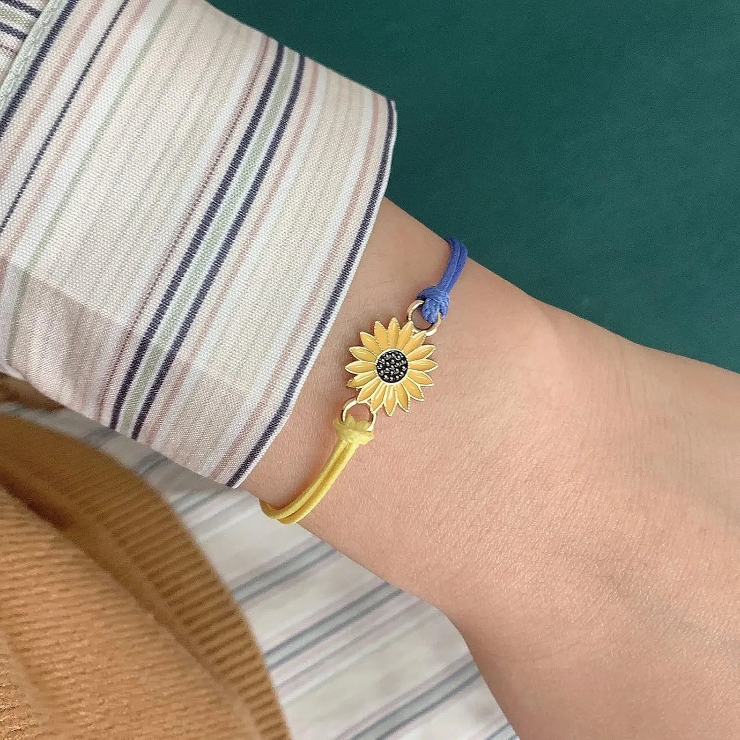 Promise Cuff Links Birthday Gifts for Girls Sunflower Peace Bracelet Ukraine Bracelet Ukraine Flag Design Bracelet Blue And Yellow Sunflower Wax Thread Woven Wrap- Tennis and StrandJewelry Gifts