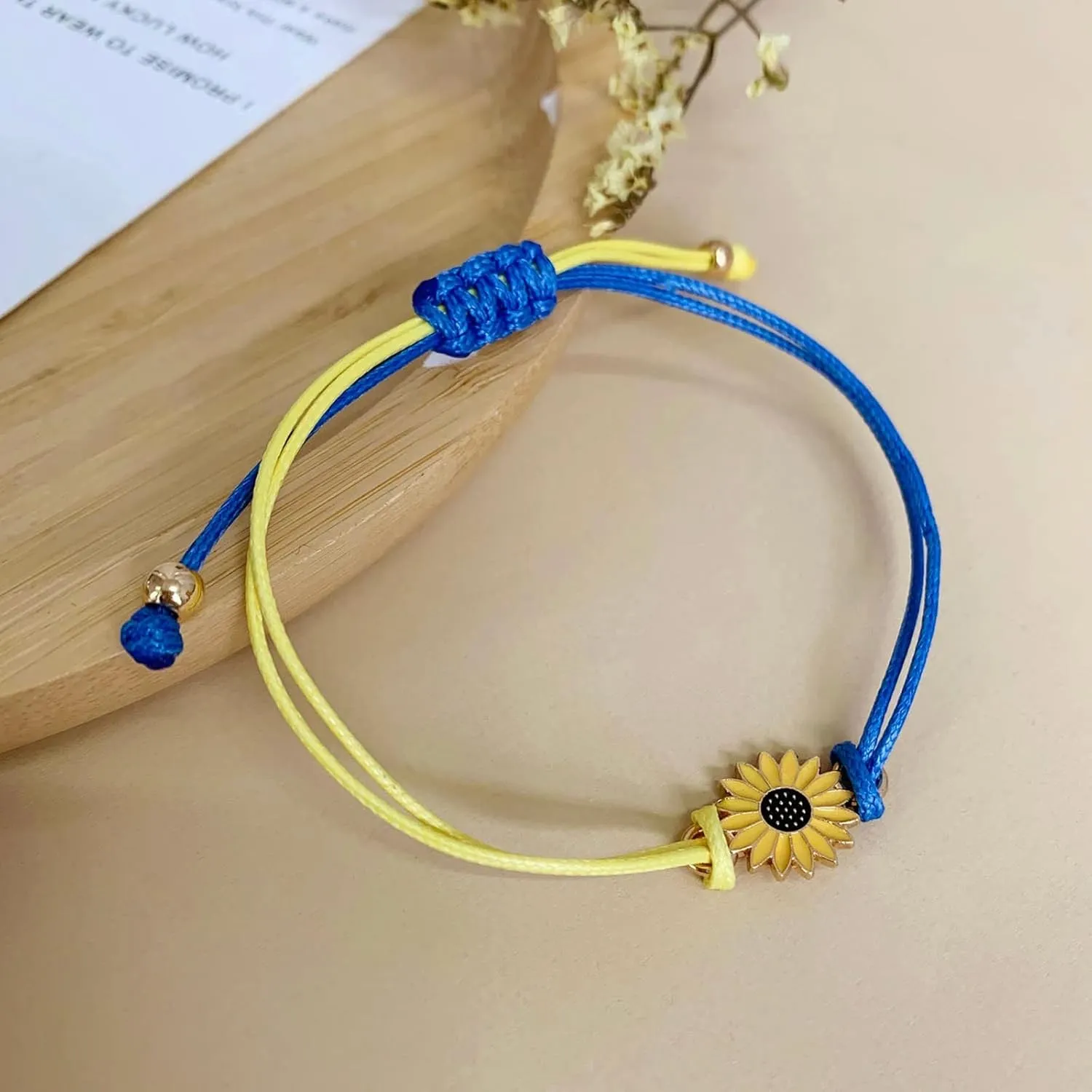 Promise Cuff Links Birthday Gifts for Girls Sunflower Peace Bracelet Ukraine Bracelet Ukraine Flag Design Bracelet Blue And Yellow Sunflower Wax Thread Woven Wrap- Tennis and StrandJewelry Gifts