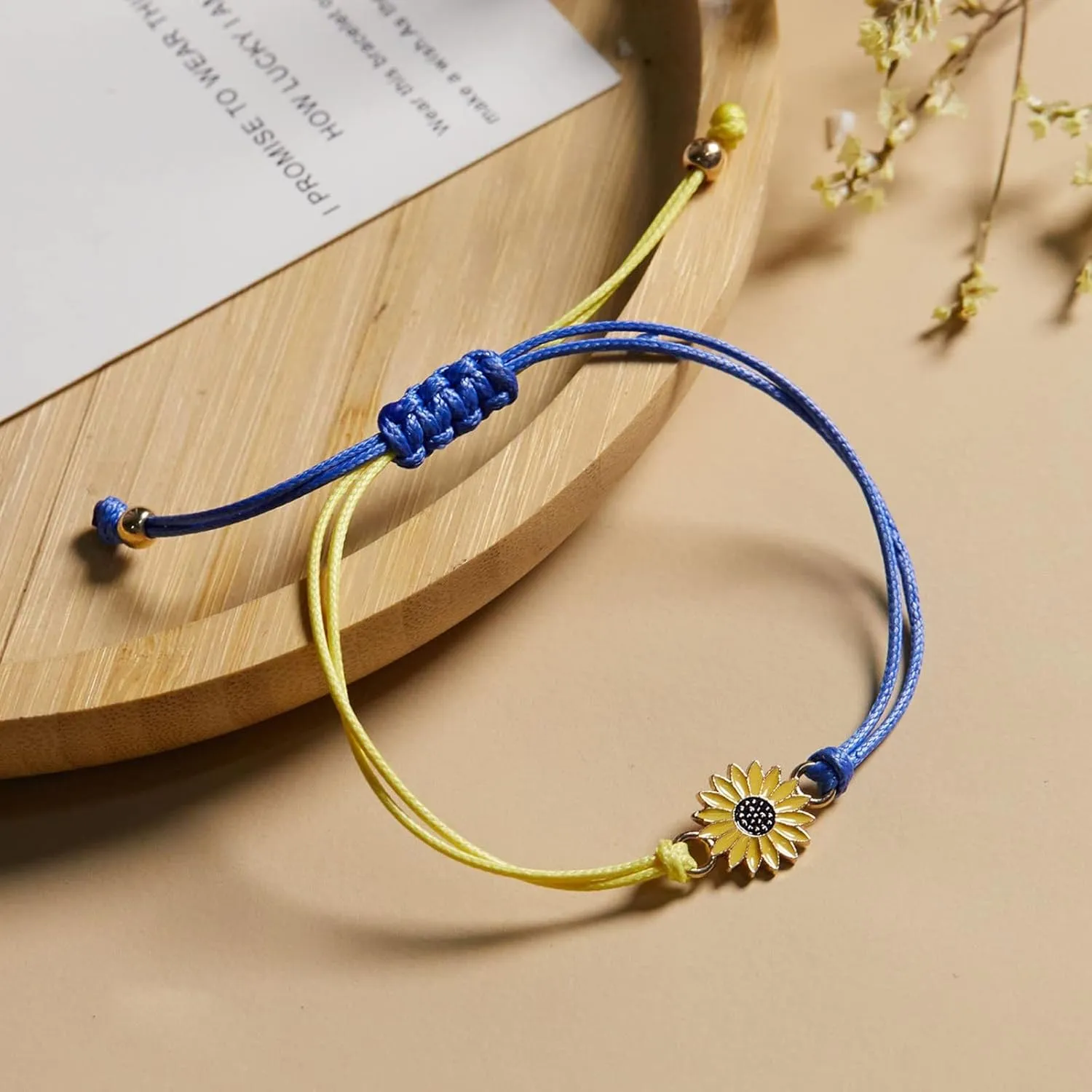 Promise Cuff Links Birthday Gifts for Girls Sunflower Peace Bracelet Ukraine Bracelet Ukraine Flag Design Bracelet Blue And Yellow Sunflower Wax Thread Woven Wrap- Tennis and StrandJewelry Gifts