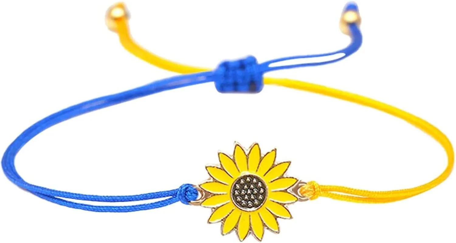 Promise Cuff Links Birthday Gifts for Girls Sunflower Peace Bracelet Ukraine Bracelet Ukraine Flag Design Bracelet Blue And Yellow Sunflower Wax Thread Woven Wrap- Tennis and StrandJewelry Gifts