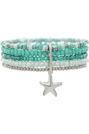 Rain Jewelry Silver Starfish Charm 5 Beaded Mint Green Bracelet Set