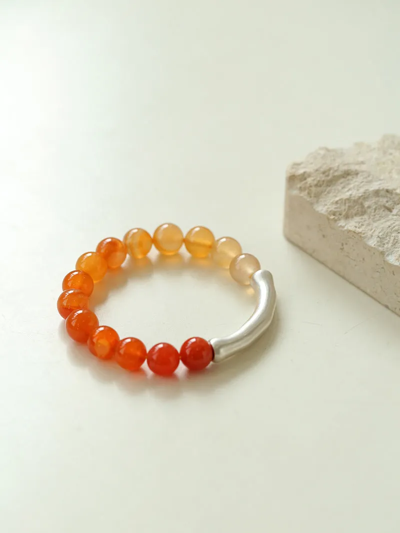 Red  Agate Gradient Silver Tube Stretch Bracelet
