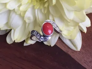 Red Coral Ring - Coral Vintage Ring - Oval Coral Ring