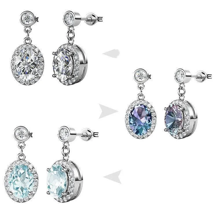 SAN Clamosan Diamond Natural Topaz Alexandre Stone S925 Sterling Silver Stud Earrings