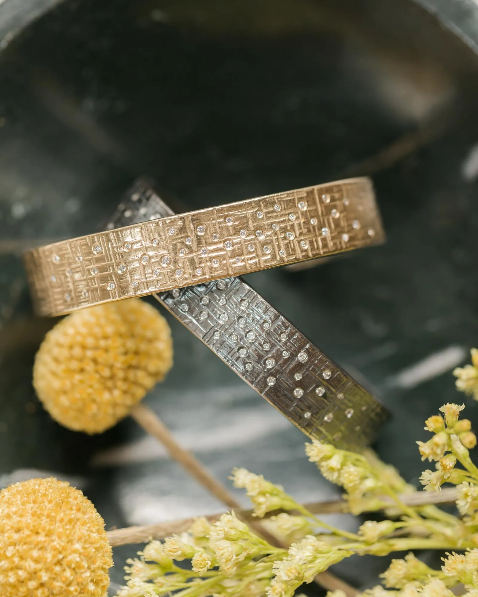 Silver Aspen Squared Cuff - Oxidized Silver   Reclaimed VS Diamonds