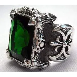 Sterling Silver Emerald Dragon Claw Mens Ring