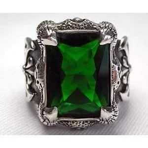 Sterling Silver Emerald Dragon Claw Mens Ring