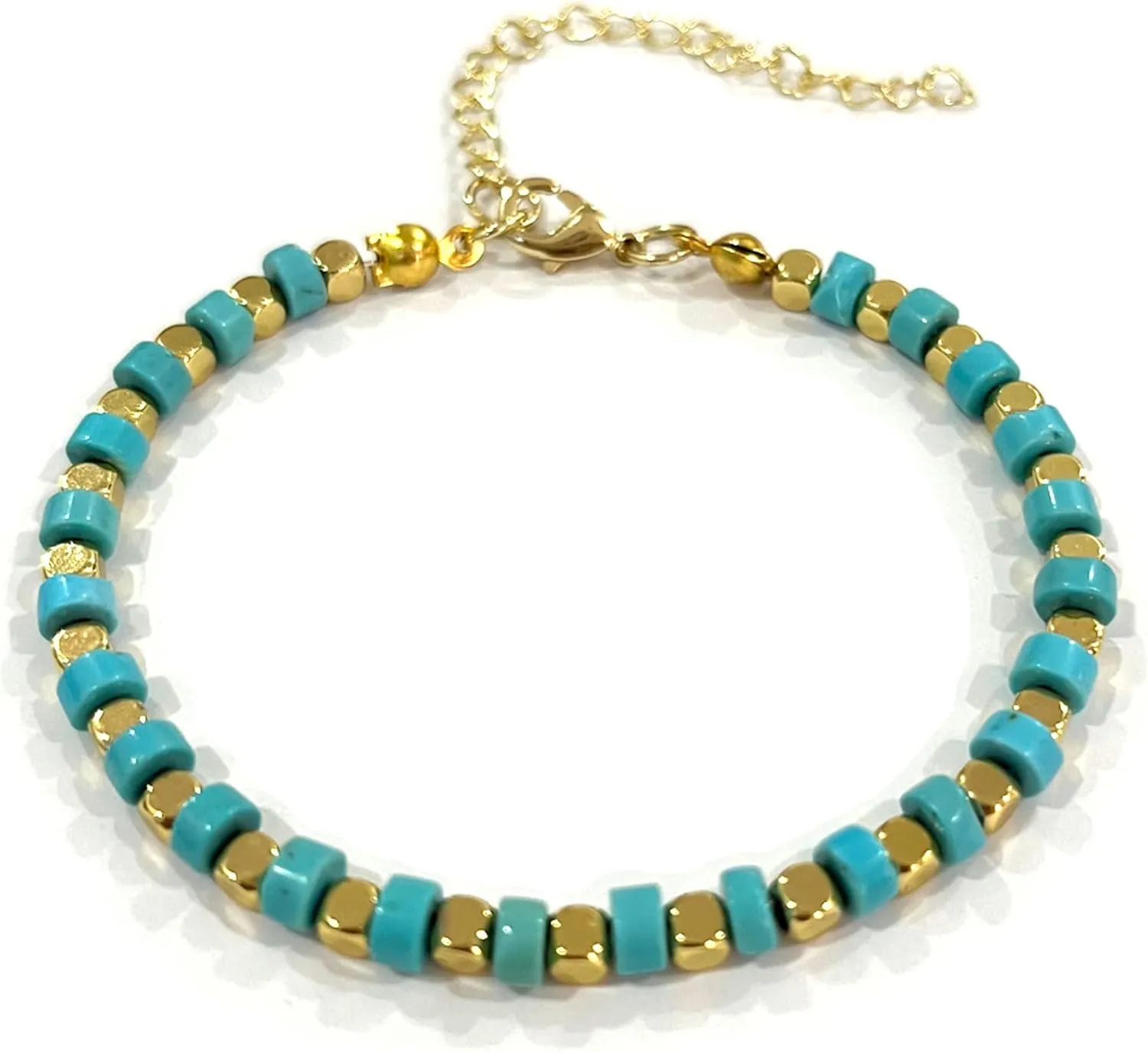Turquoise Bracelets for Women Men Natural Stone Teal Beaded Bracelets Stackable 14K Gold Silver Chain Bracelet Boho Western Jewelry Gifts