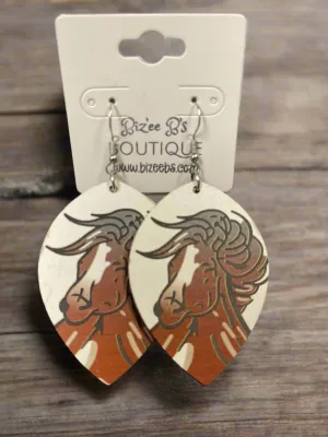 Upside Down Wooden Teardrop Horse Earrings