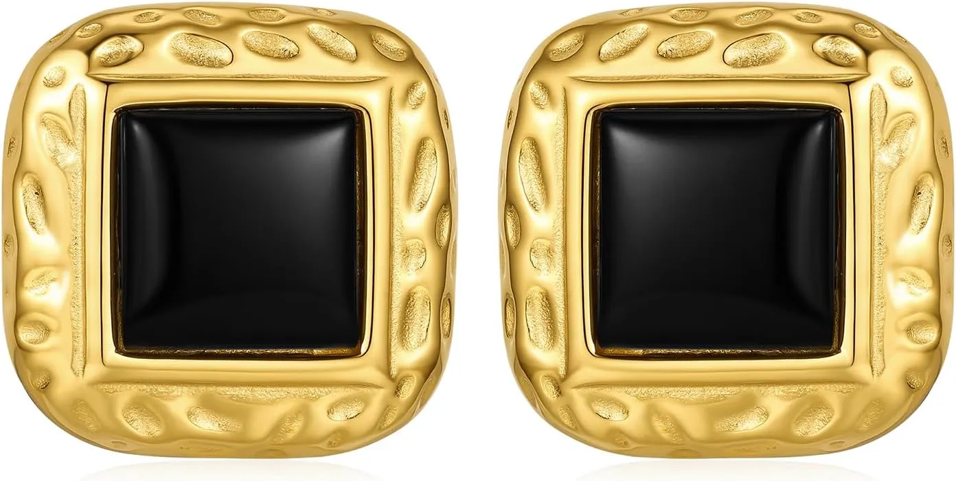 Vintage Chunky Earrings for Women Red and Gold Statement Earrings 18K Gold Oval Stud Non Tarnish Stainless Steel