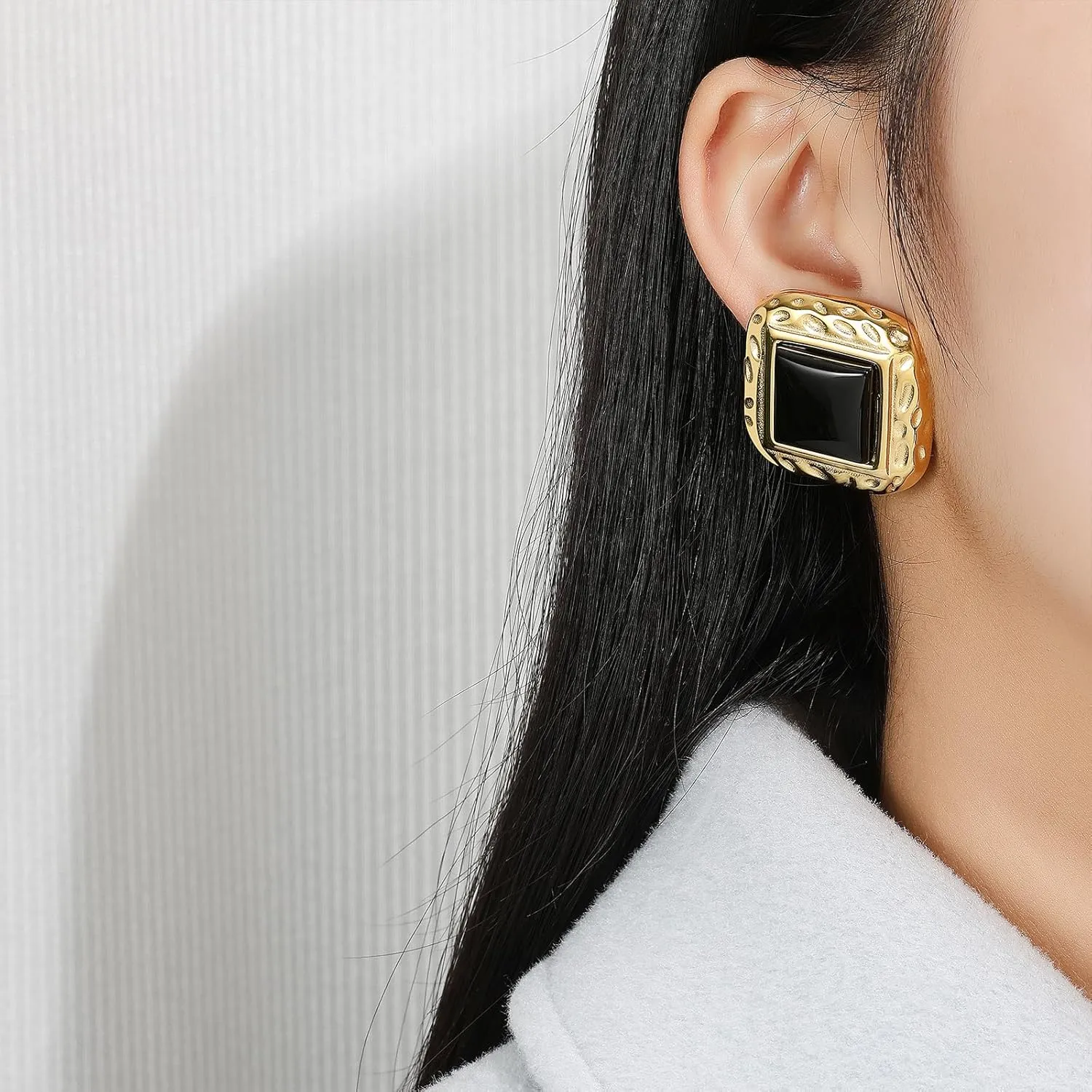 Vintage Chunky Earrings for Women Red and Gold Statement Earrings 18K Gold Oval Stud Non Tarnish Stainless Steel