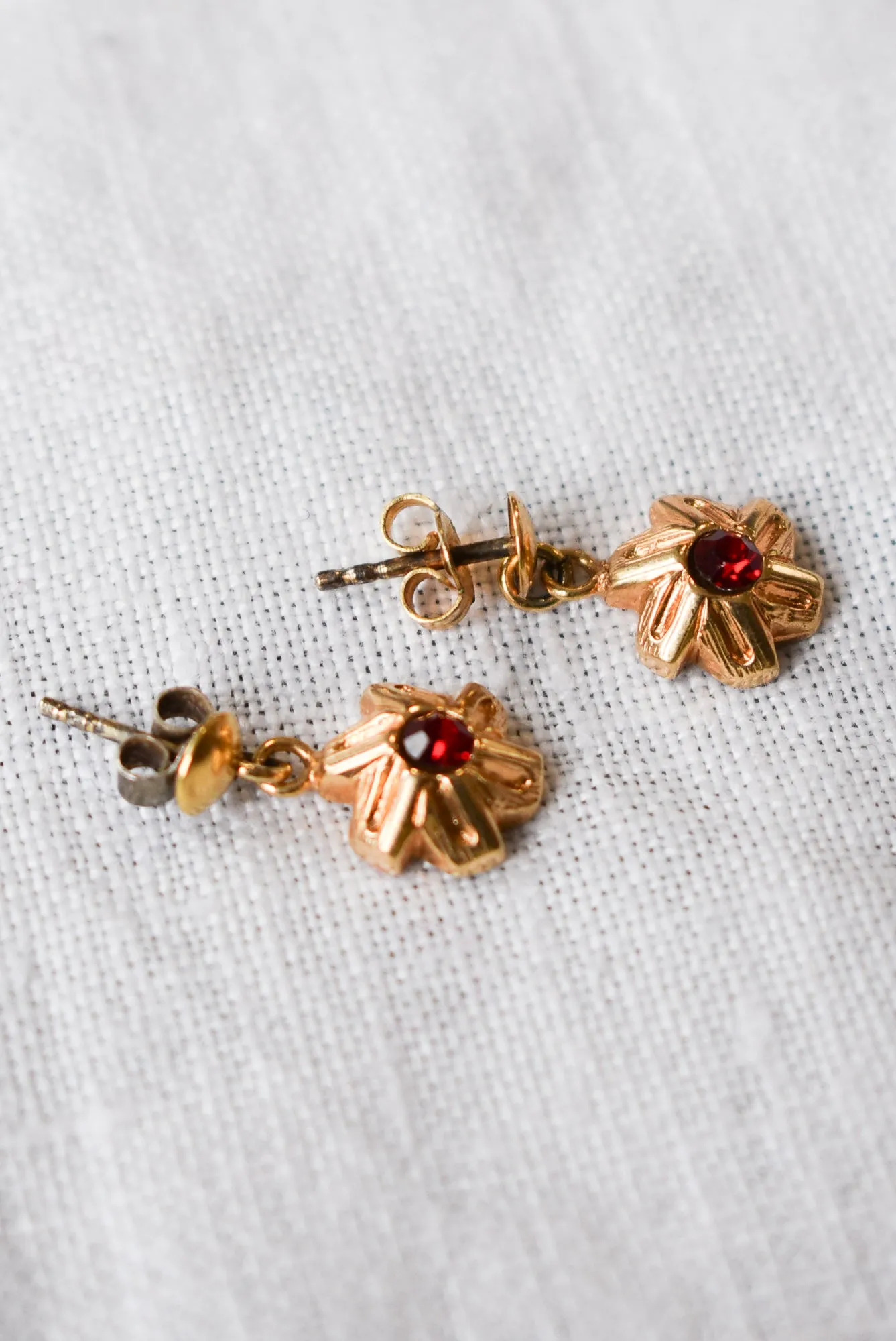 Vintage glass ruby dangly studs