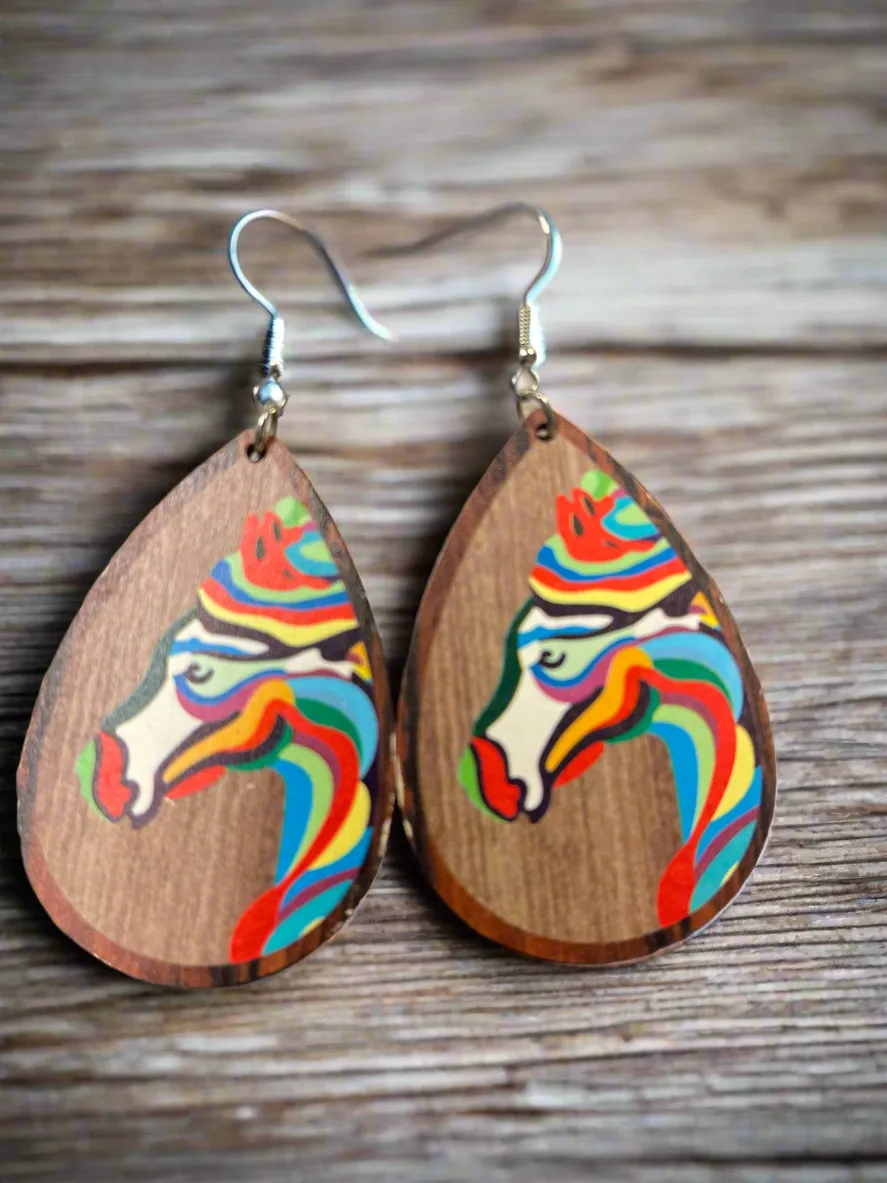 Wooden Horse Earrings